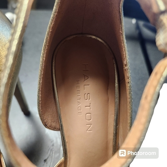 Halston Heritage Margo Half d'Orsay Gold Leather Stilettos Sz 8.5 Box included - Picture 5 of 14